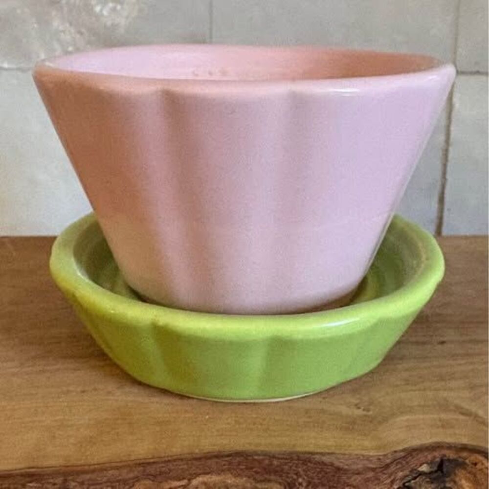 VINTAGE Shawnee Art Pottery Ribbed Pink & Green #534 MCM Planter Pot